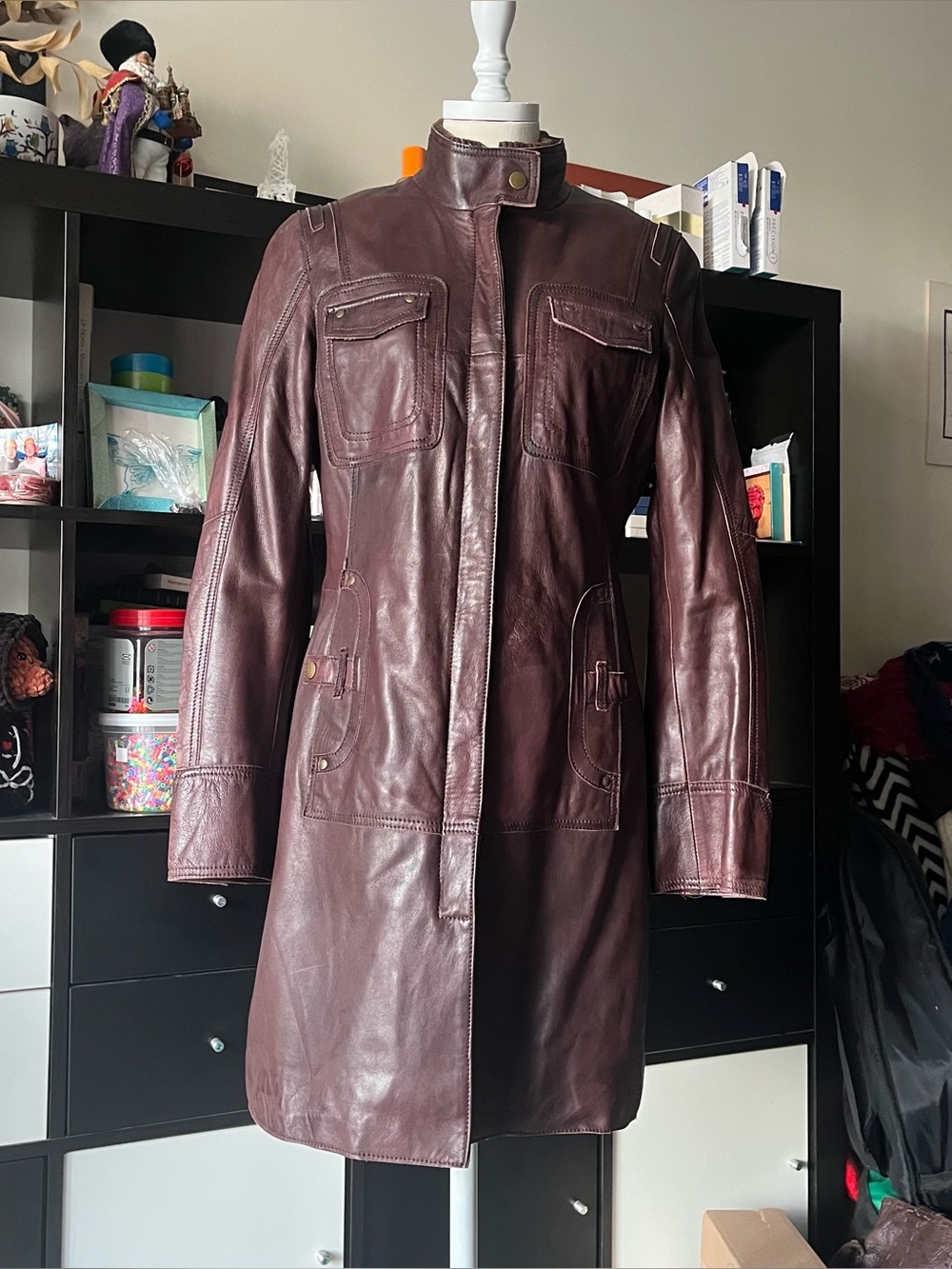 Danier Women's Dark Burgundy Leather Long Coat